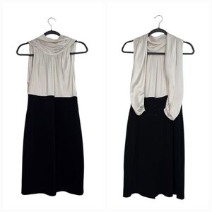 BCBG Maxazria Colorblocked Two-Fer Charmuese in black and white Dress